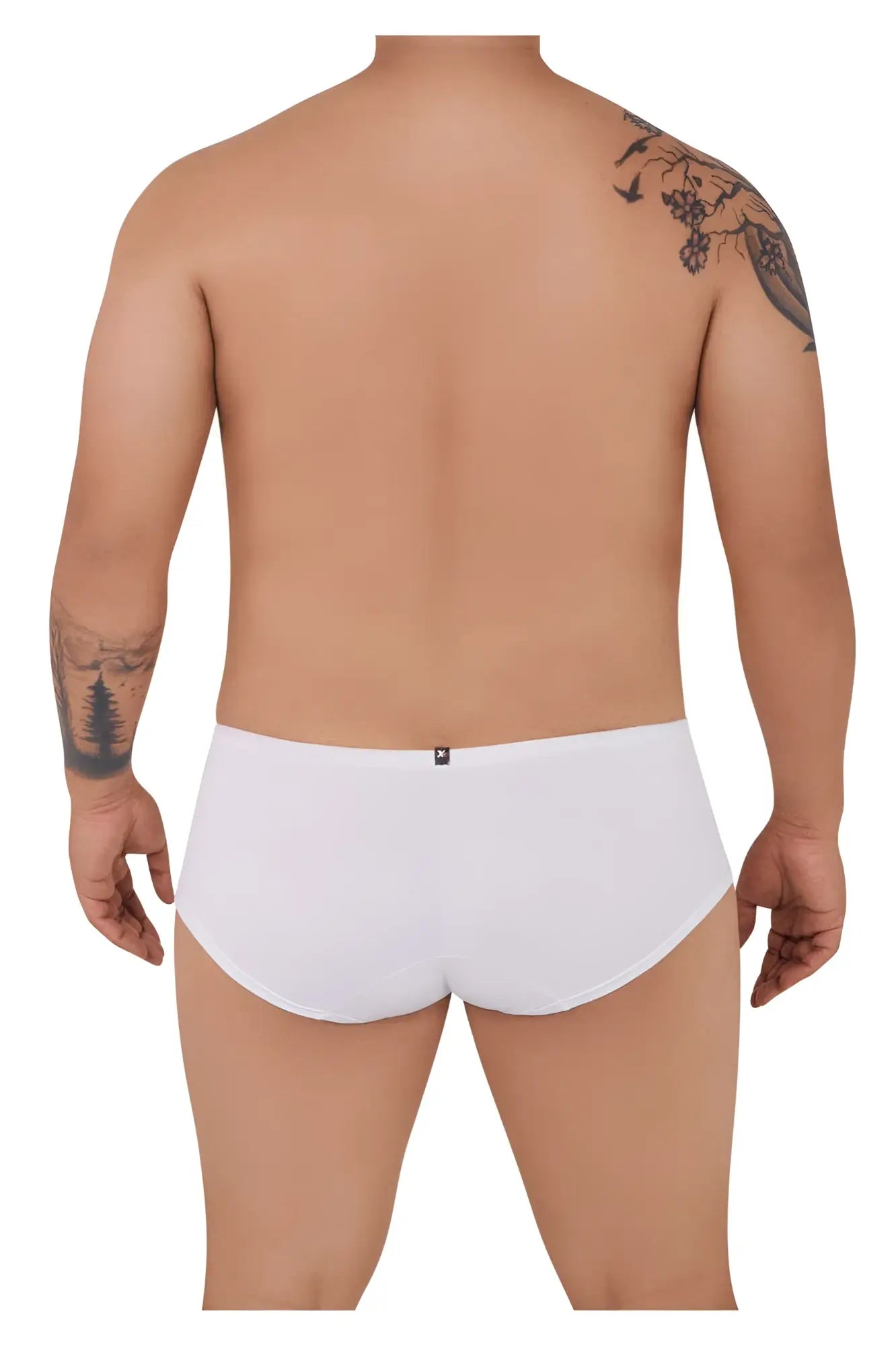 White xtremen 91103x microfiber trunks featuring briefs with a small black logo on the waistband