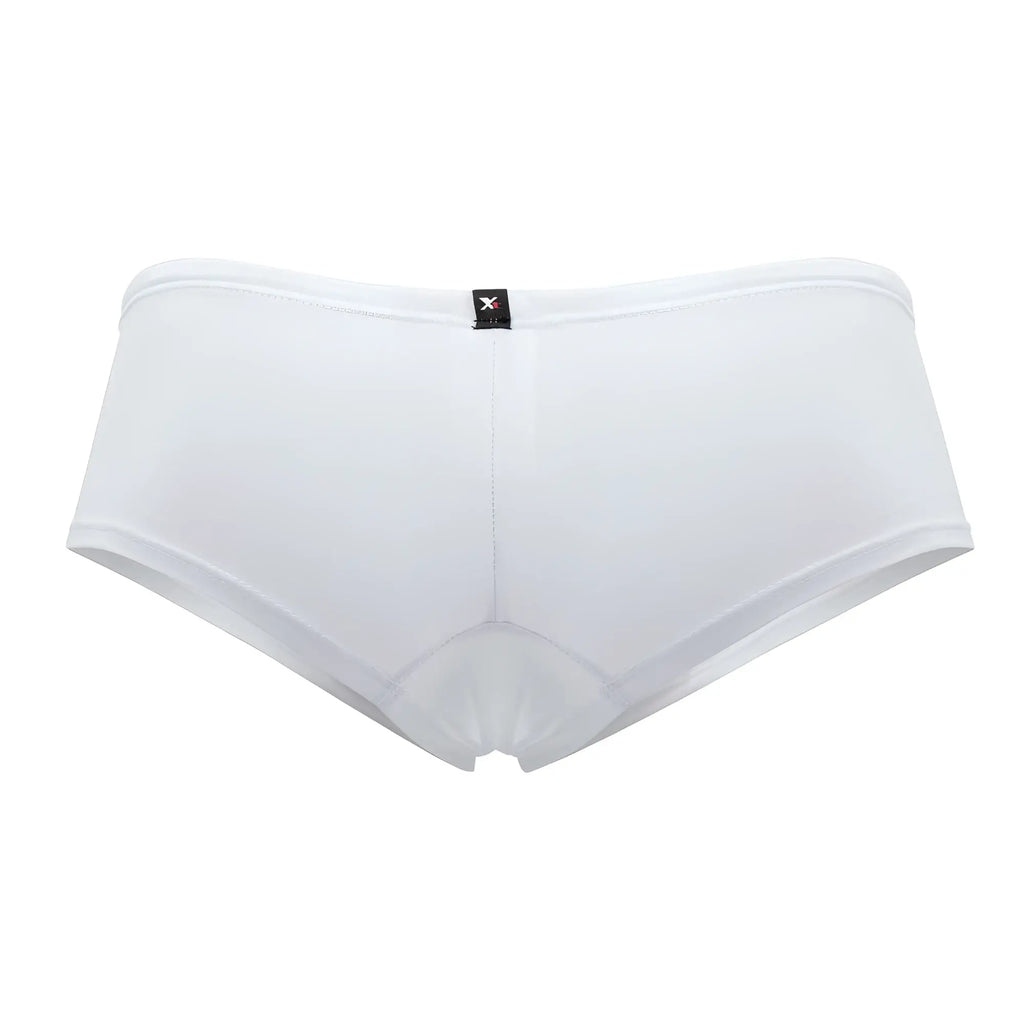 Xtremen 91103x microfiber trunks in white with seamless briefs design subtle sheen and small black brand tag at waistband