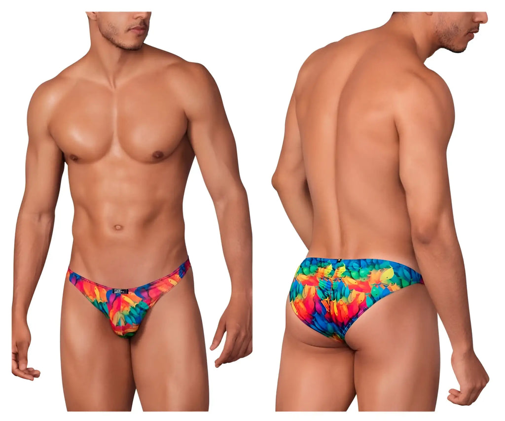 Xtremen 91145 printed microfiber bikini swim trunks in vibrant tie-dye rainbow colors for men