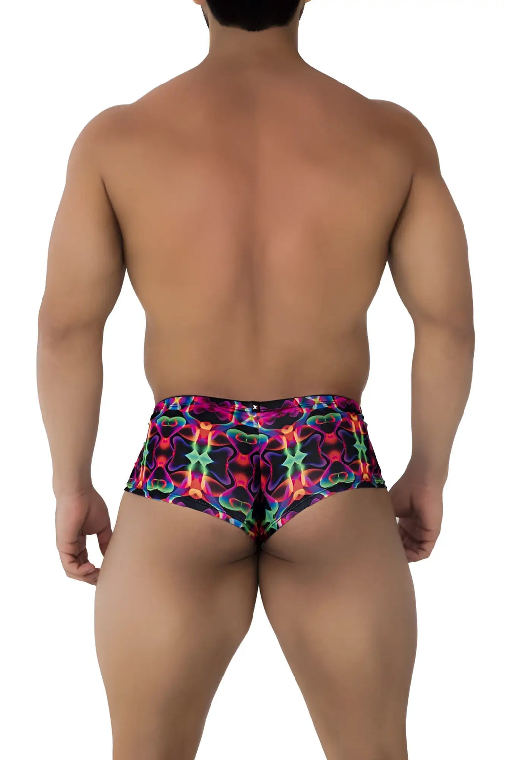 Xtremen 91170 printed trunks vibrant neon psychedelic kaleidoscopic swim trunks in pink green blue and purple