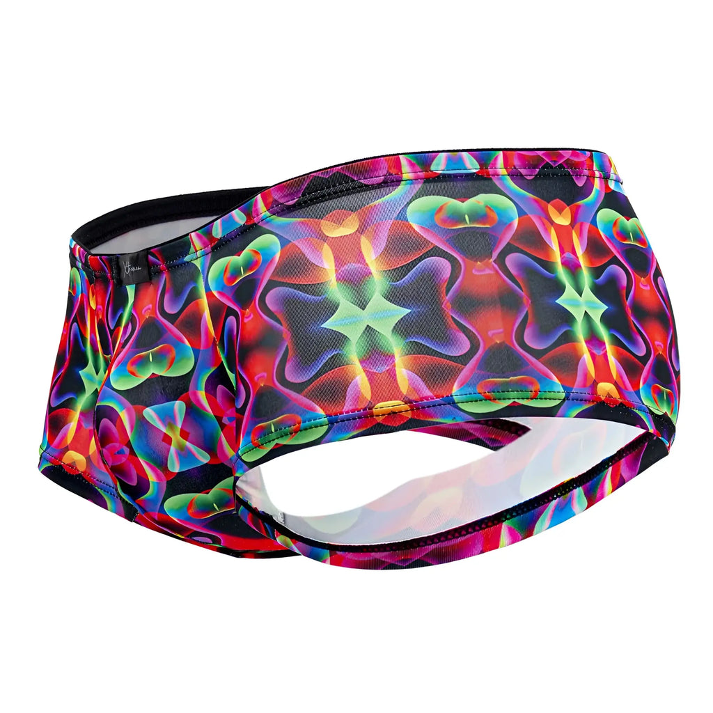 Xtremen 91170 printed trunks with vibrant psychedelic neon rainbow swirls on black base for swimwear use