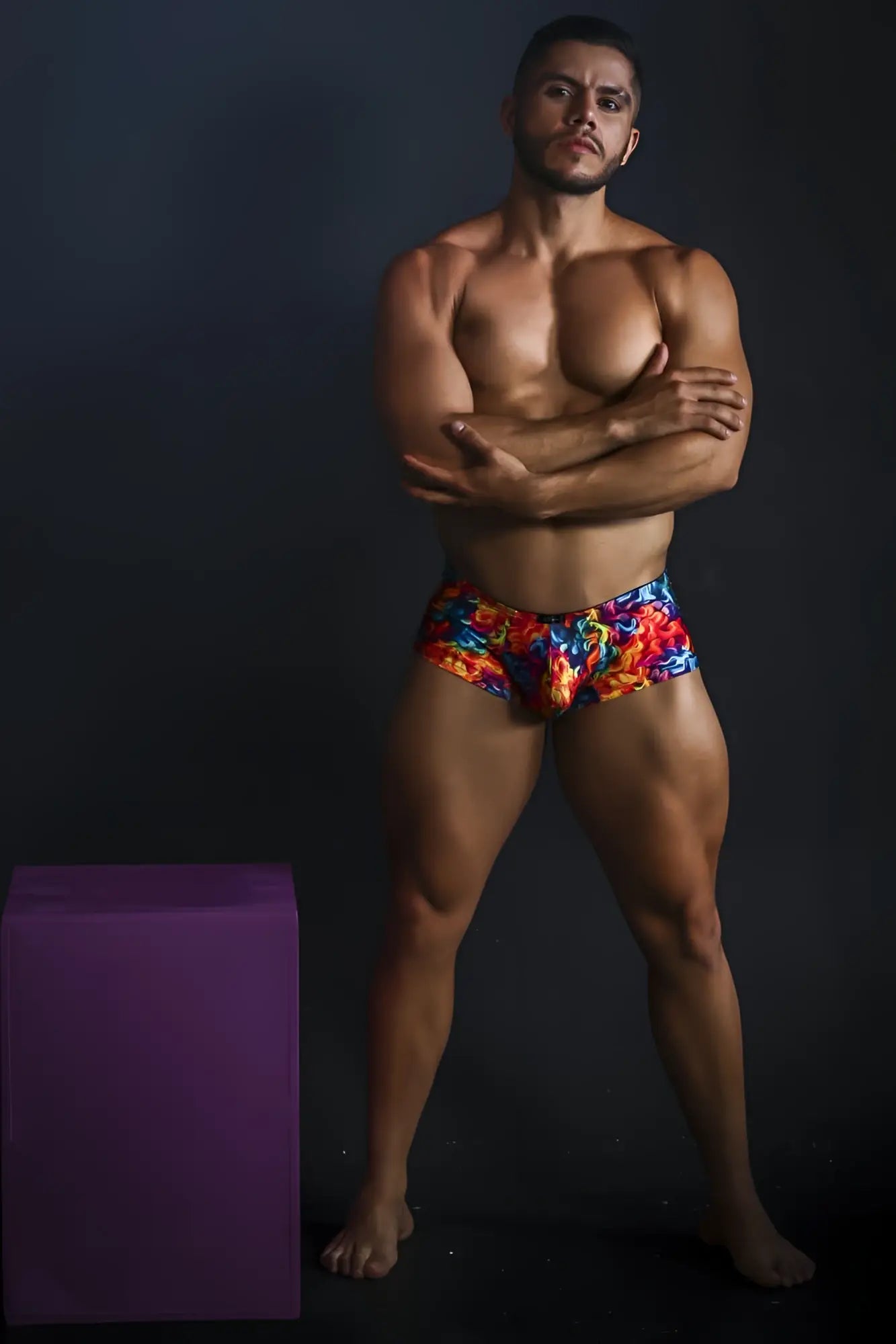 Xtremen 91170 printed trunks featuring vibrant flame pattern in bold reds blues and yellows for swimwear use