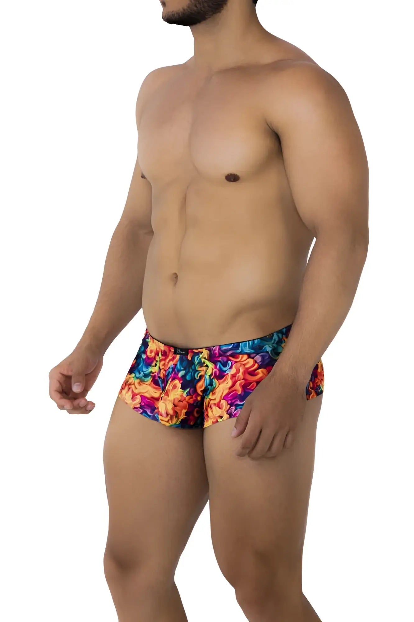 Xtremen 91170 printed trunks in vibrant multicolored fabric with a swirling rainbow pattern for swimwear use