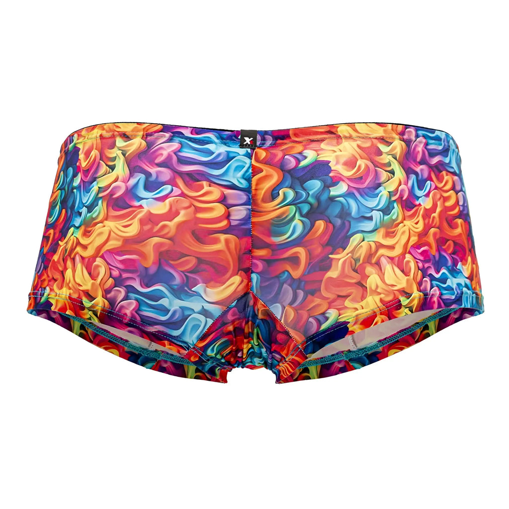 Vibrant xtremen 91170 printed swim trunks in rainbow fire colors with a swirling abstract pattern for beachwear