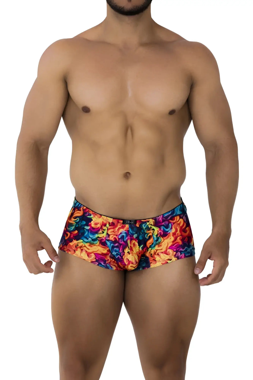 Xtremen 91170 printed trunks in vibrant rainbow colors with a swirling fire flame pattern ideal for swimming