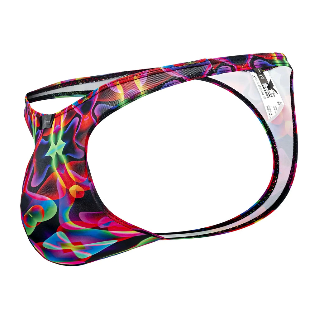 Xtremen 91171 printed thongs color bows vibrant neon abstract patterned men’s briefs with mesh stretch fabric design