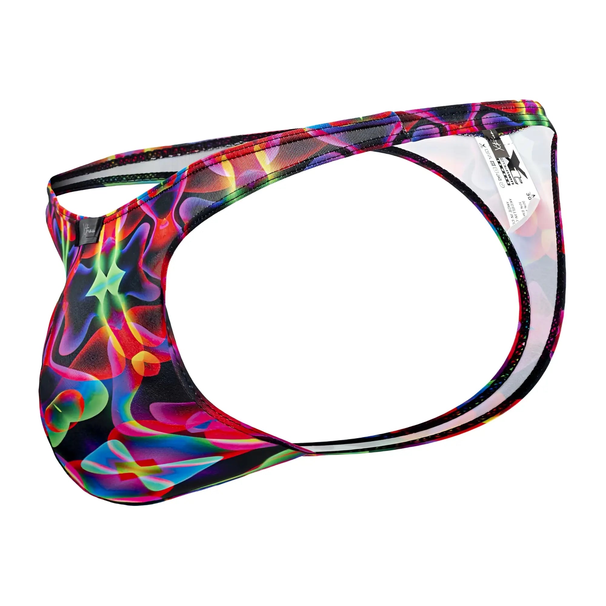 Xtremen 91171 printed thongs color bows vibrant neon abstract patterned men’s briefs with mesh stretch fabric design