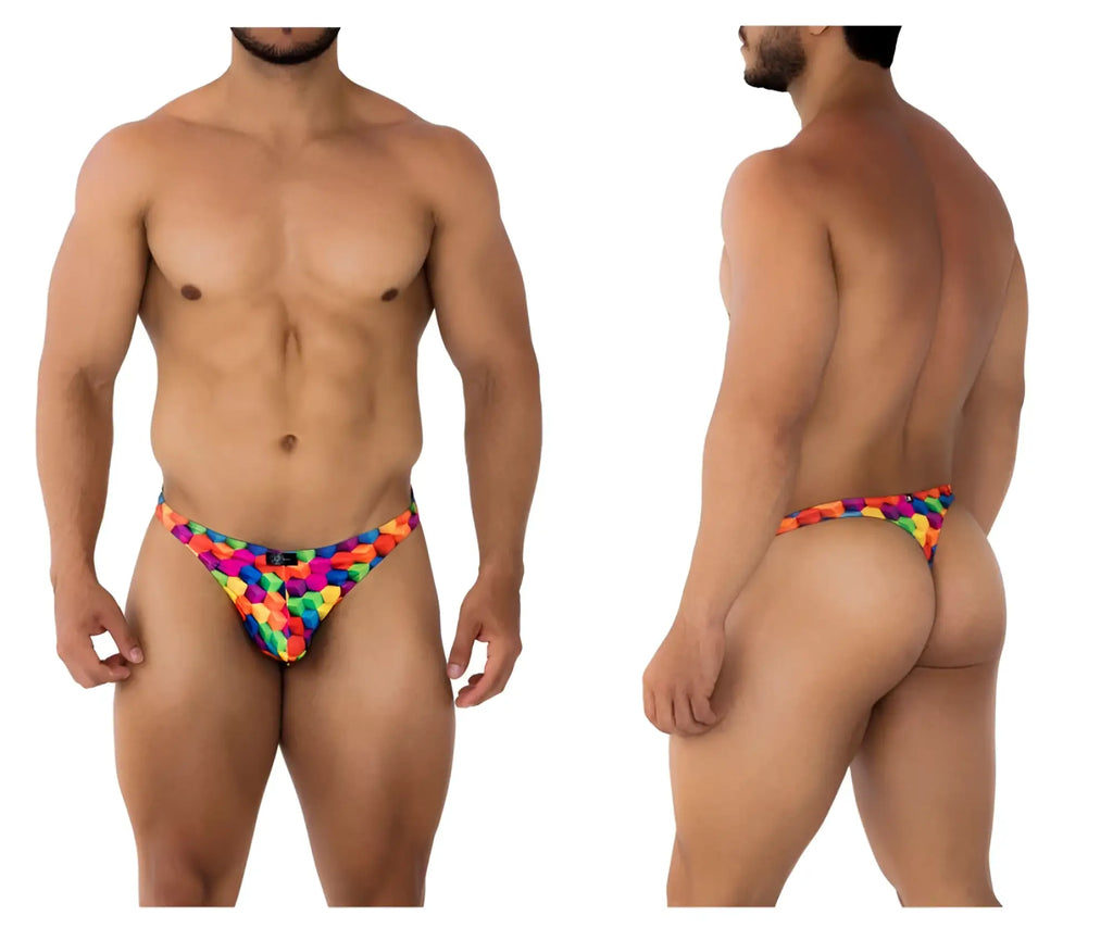 Xtremen 91171 men’s briefs with rainbow color cubes geometric pattern featuring printed thongs design