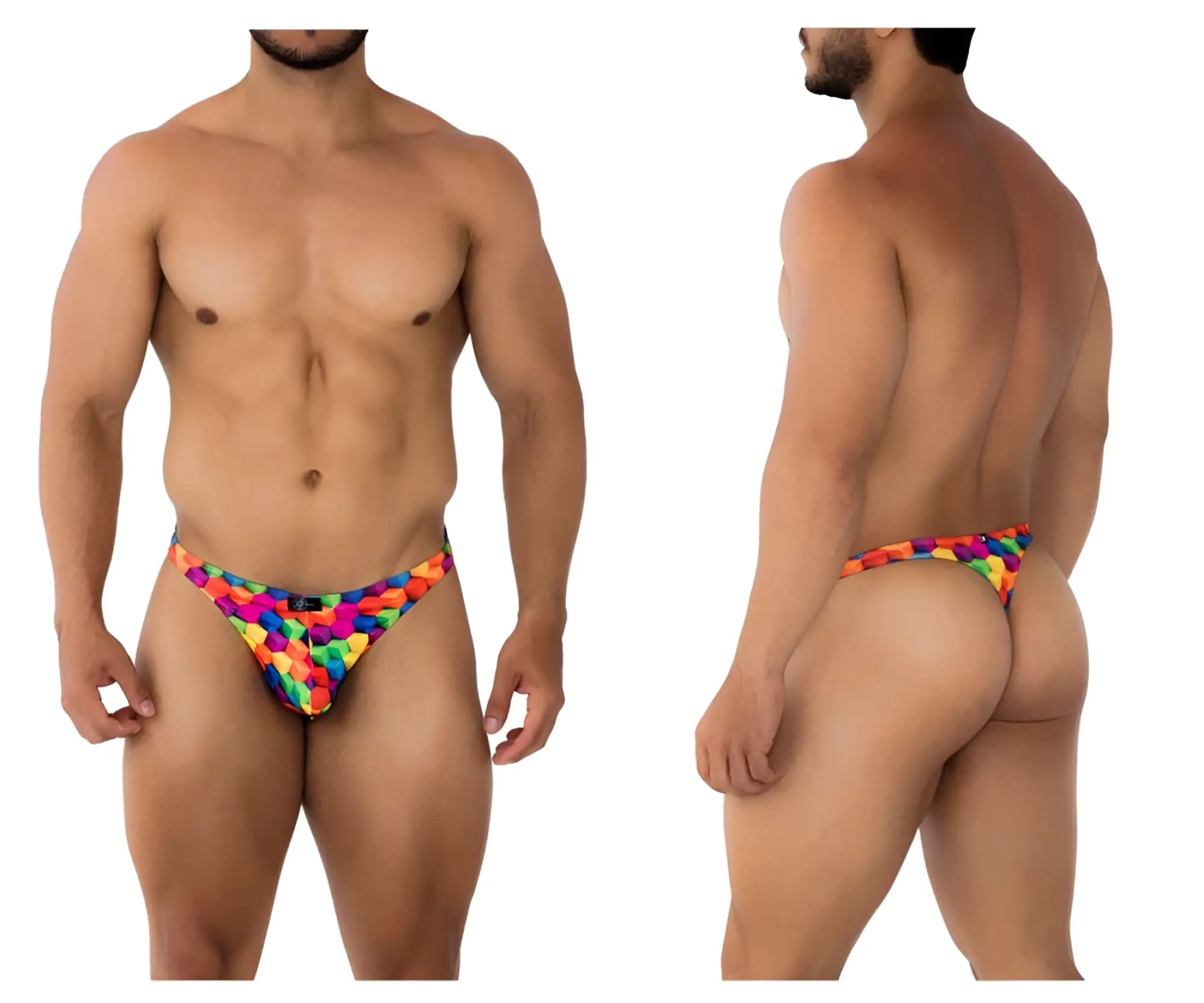 Xtremen 91171 men’s briefs with rainbow color cubes geometric pattern featuring printed thongs design