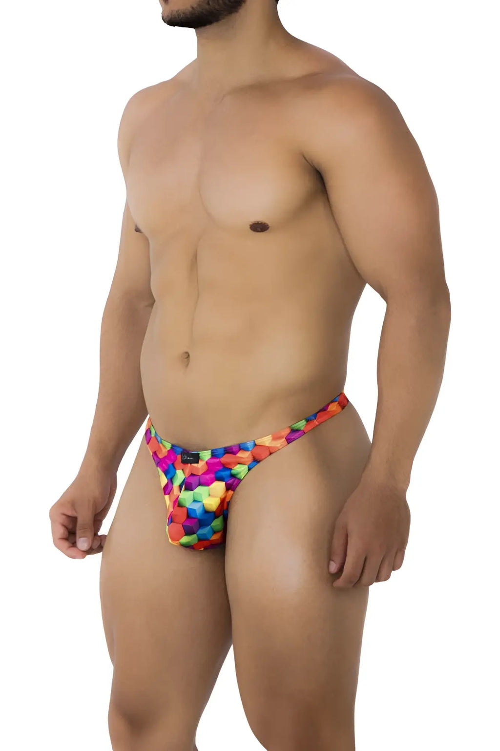 Xtremen 91171 printed thongs color cubes rainbow geometric pattern men’s briefs with snug fit and elastic waistband