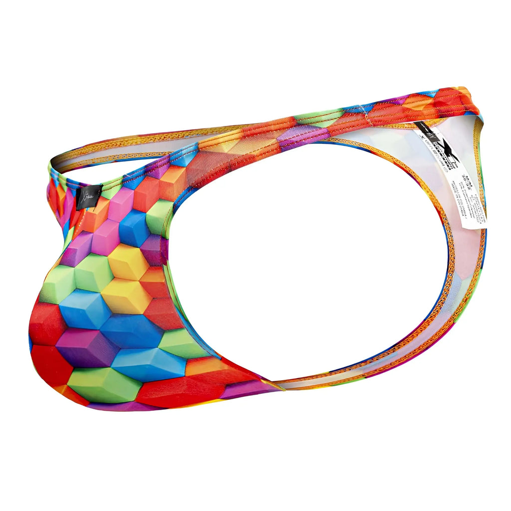 Xtremen 91171 printed thongs color cubes vibrant rainbow hexagon pattern stretchy form-fitting men’s briefs