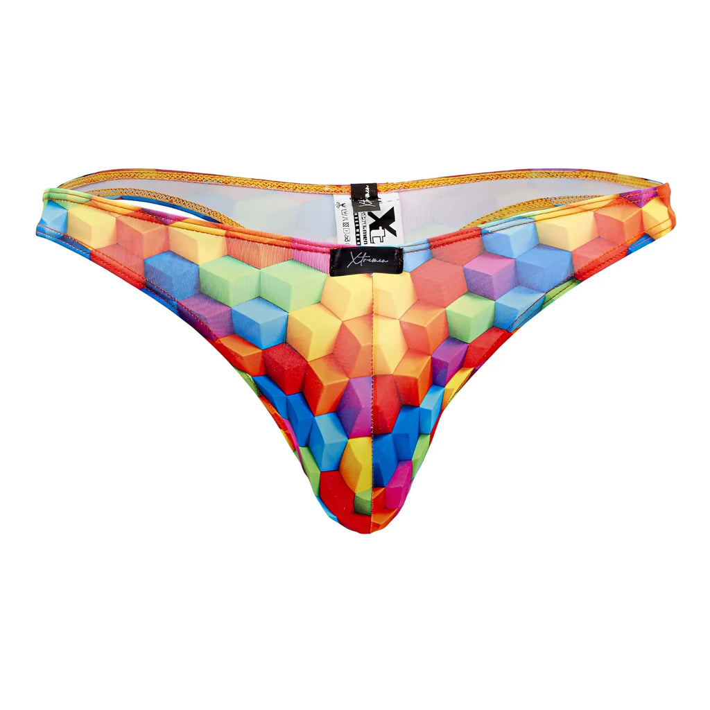 Xtremen 91171 printed thongs color cubes featuring vibrant rainbow 3d geometric cube pattern on stretchy fabric