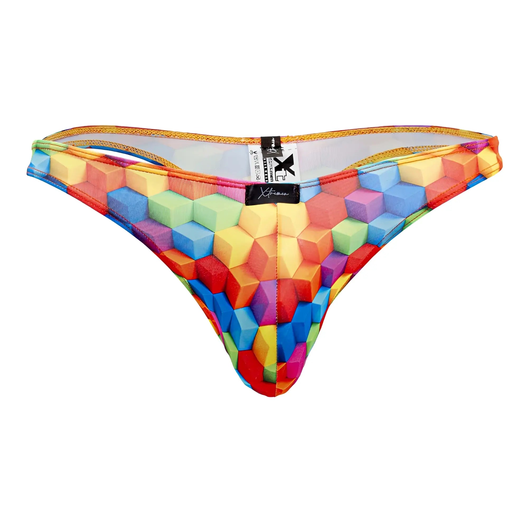 Xtremen 91171 printed thongs color cubes featuring vibrant rainbow 3d geometric cube pattern on stretchy fabric