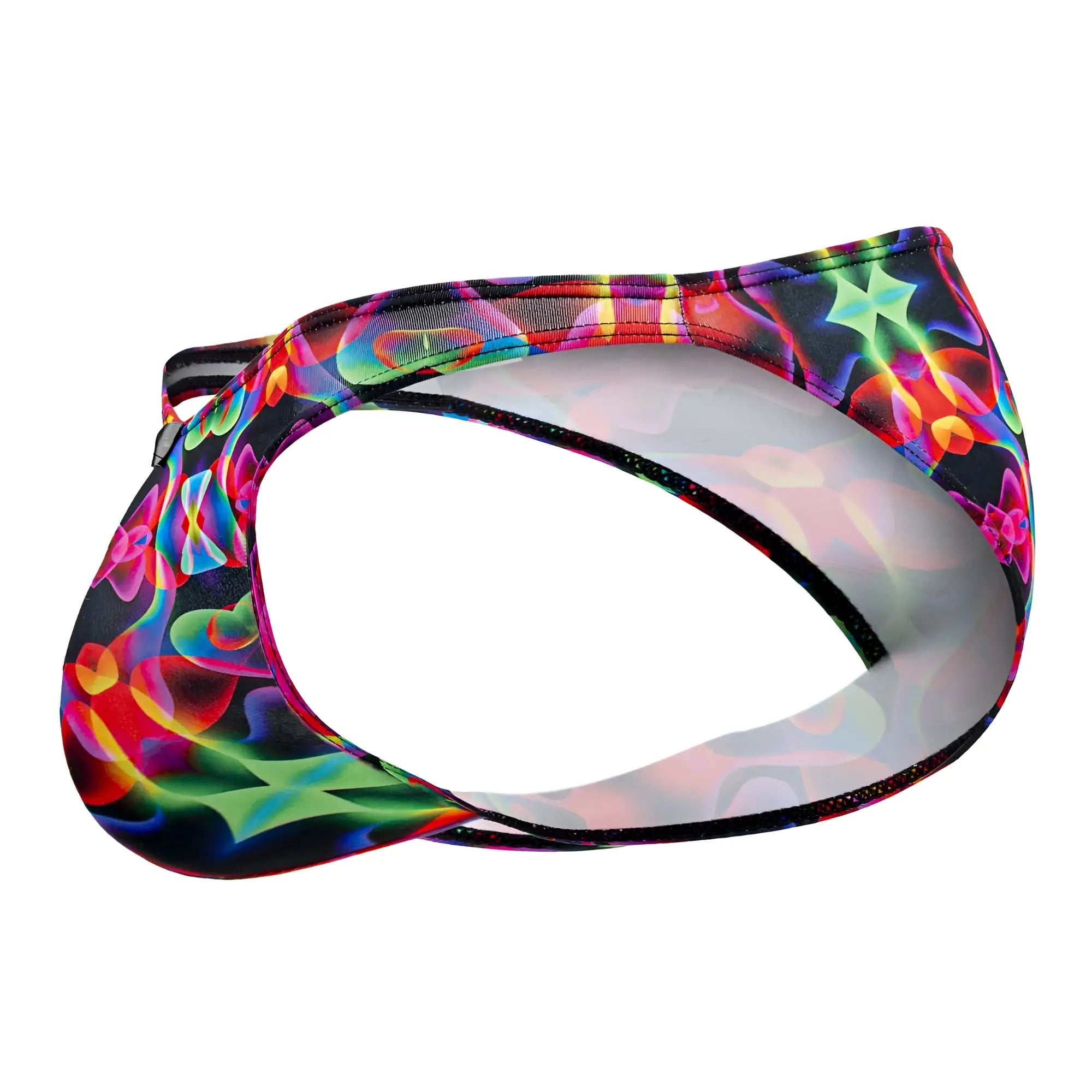 Xtremen 91172 printed bikini color bows with vibrant neon floral patterns on black base swimwear front view