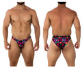 Xtremen 91172 printed bikini color bows men’s swim trunks with vibrant neon abstract design in pink blue green and purple hues
