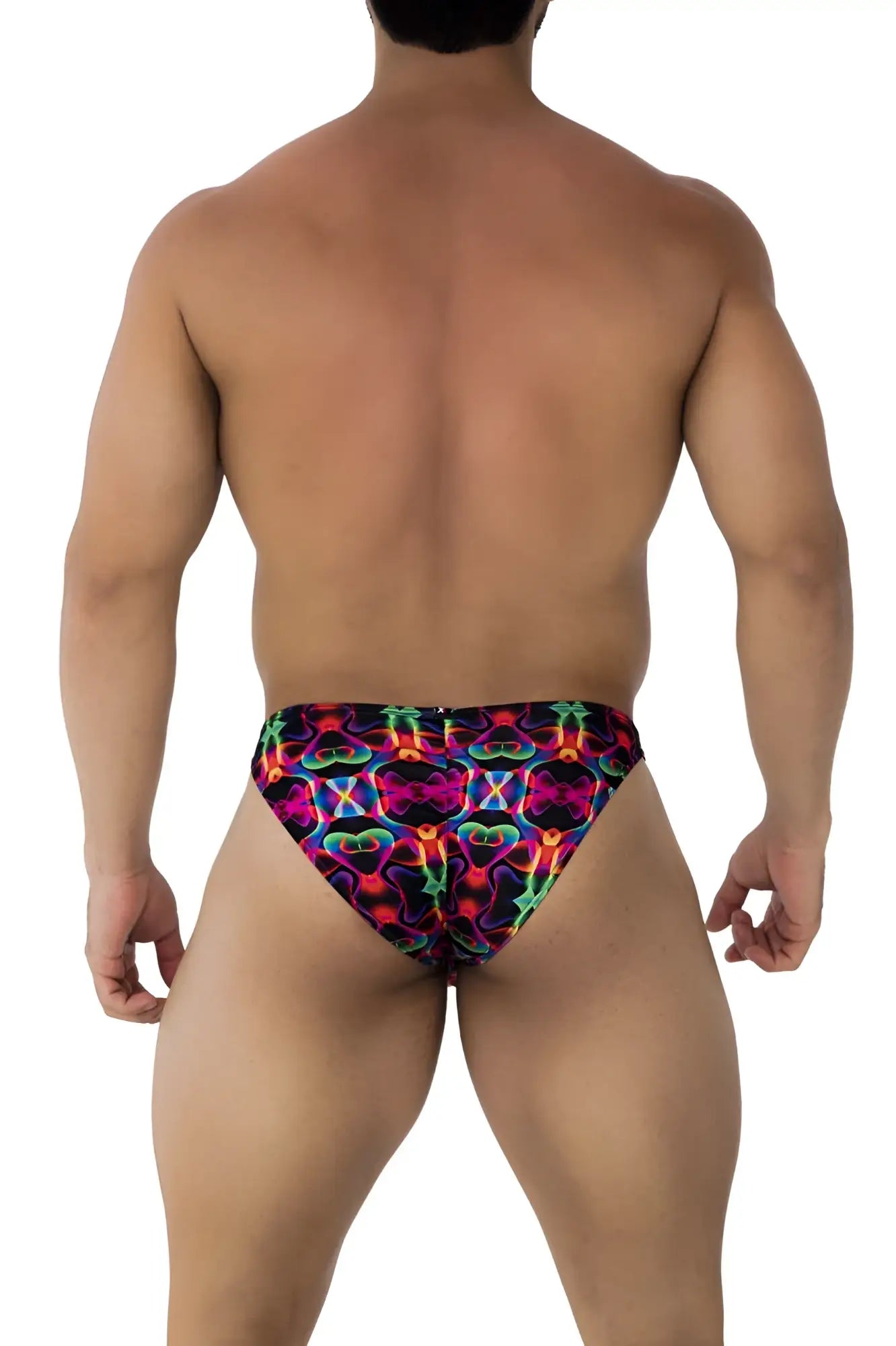 Xtremen 91172 printed bikini color bows vibrant neon patterned swim trunks with bold geometric design in pink purple blue and green