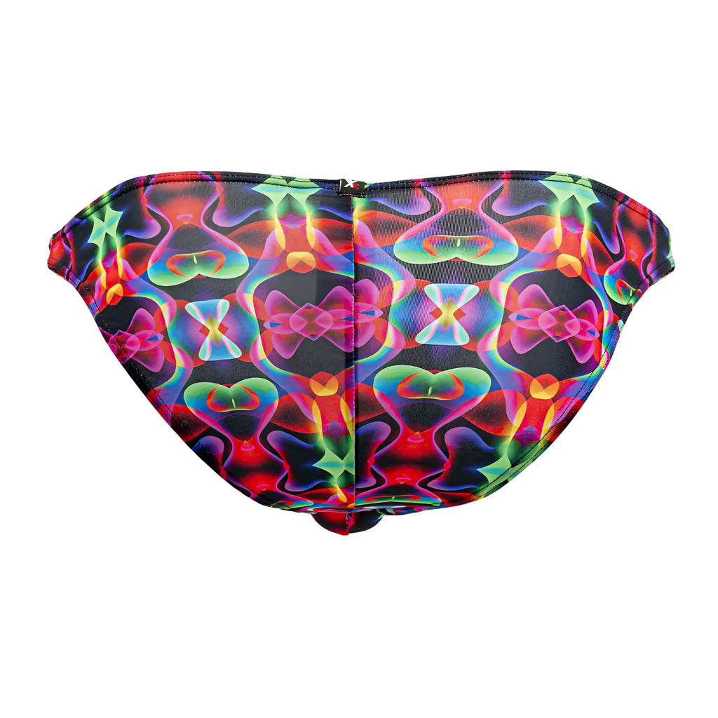 Xtremen 91172 printed bikini color bows vibrant psychedelic-patterned bikini bottom with black base and neon abstract designs