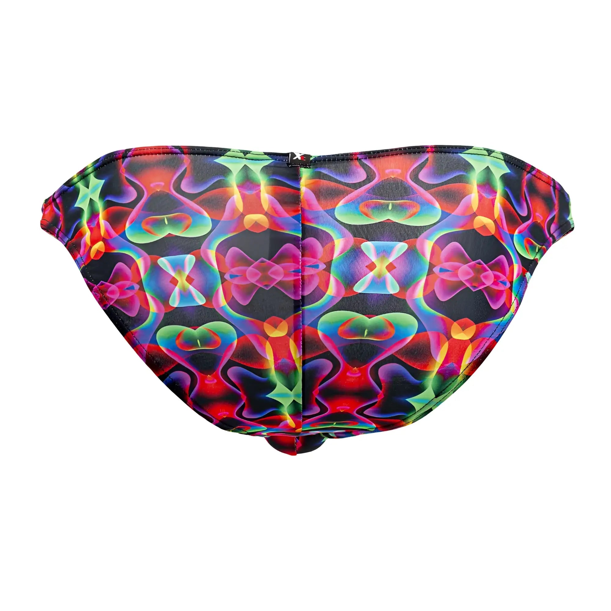 Xtremen 91172 printed bikini color bows vibrant psychedelic-patterned bikini bottom with black base and neon abstract designs