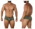 Olive green xtremen 91175 microfiber men’s briefs with black waistband and small brand tag on the back side