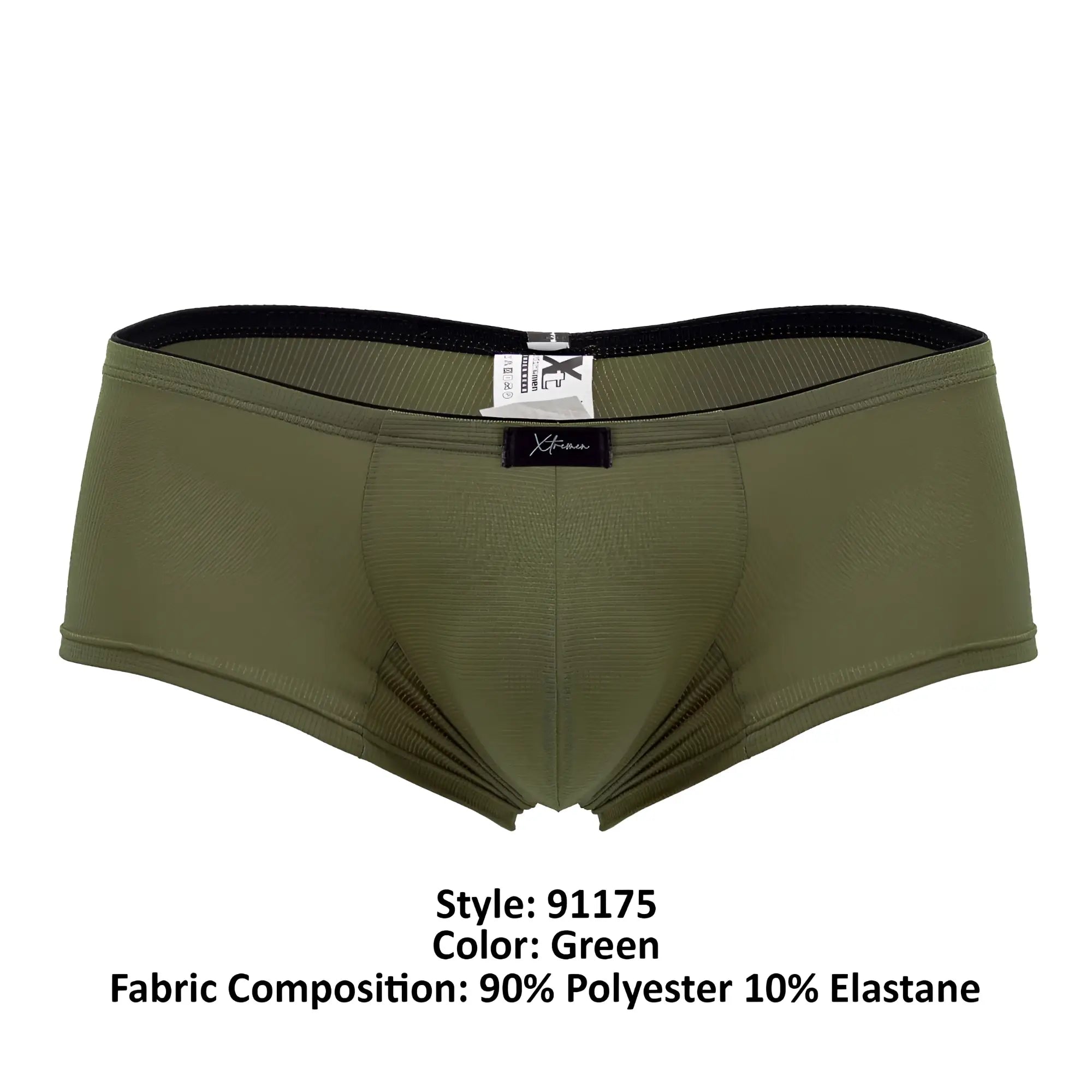Olive green xtremen 91175 microfiber men’s briefs with black elastic waistband and subtle textured fabric