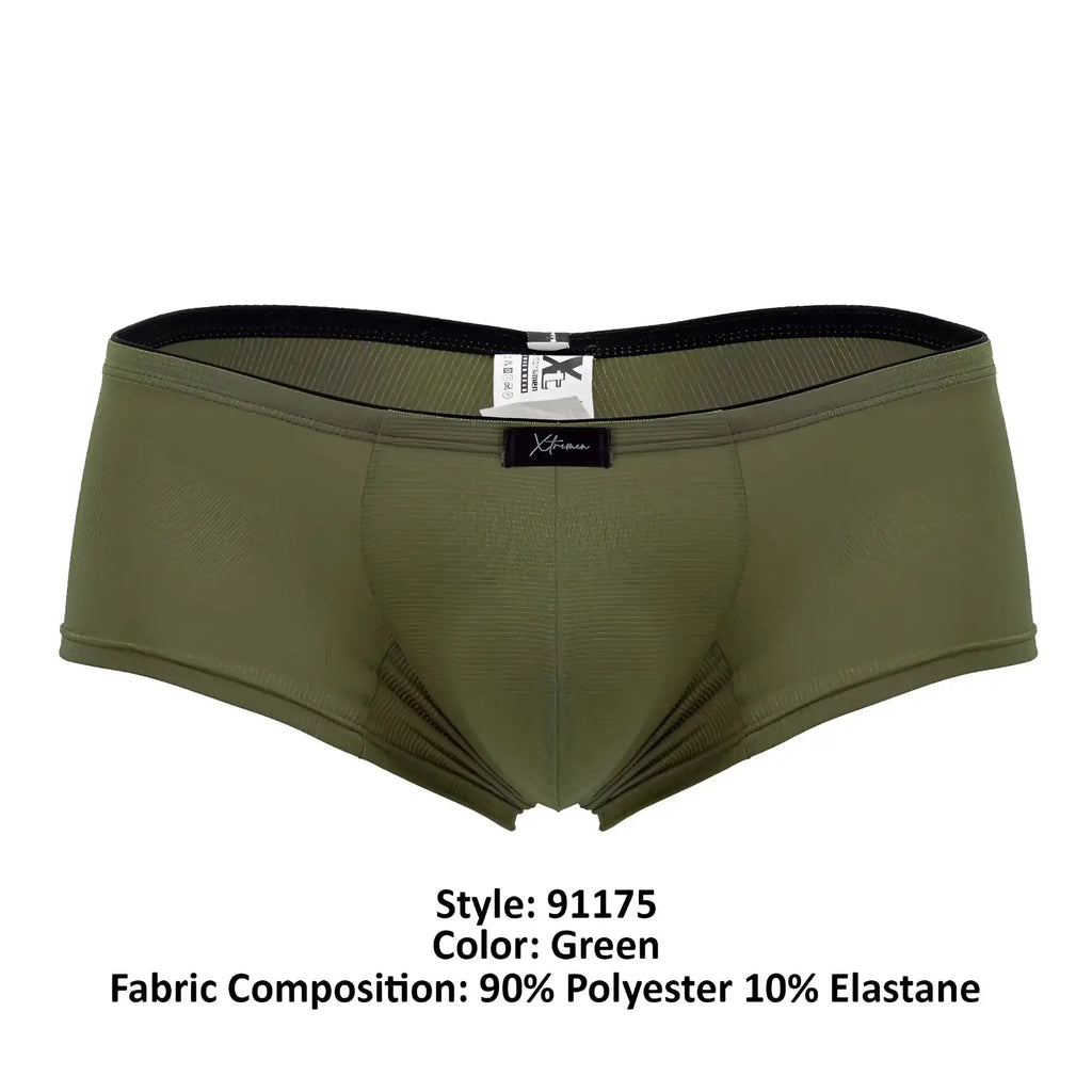 Olive green xtremen 91175 microfiber men’s briefs with black elastic waistband and subtle textured fabric