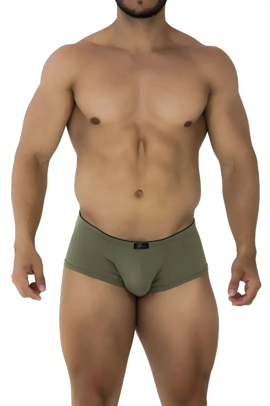 Olive green xtremen 91175 microfiber briefs with black trim and small logo on waistband