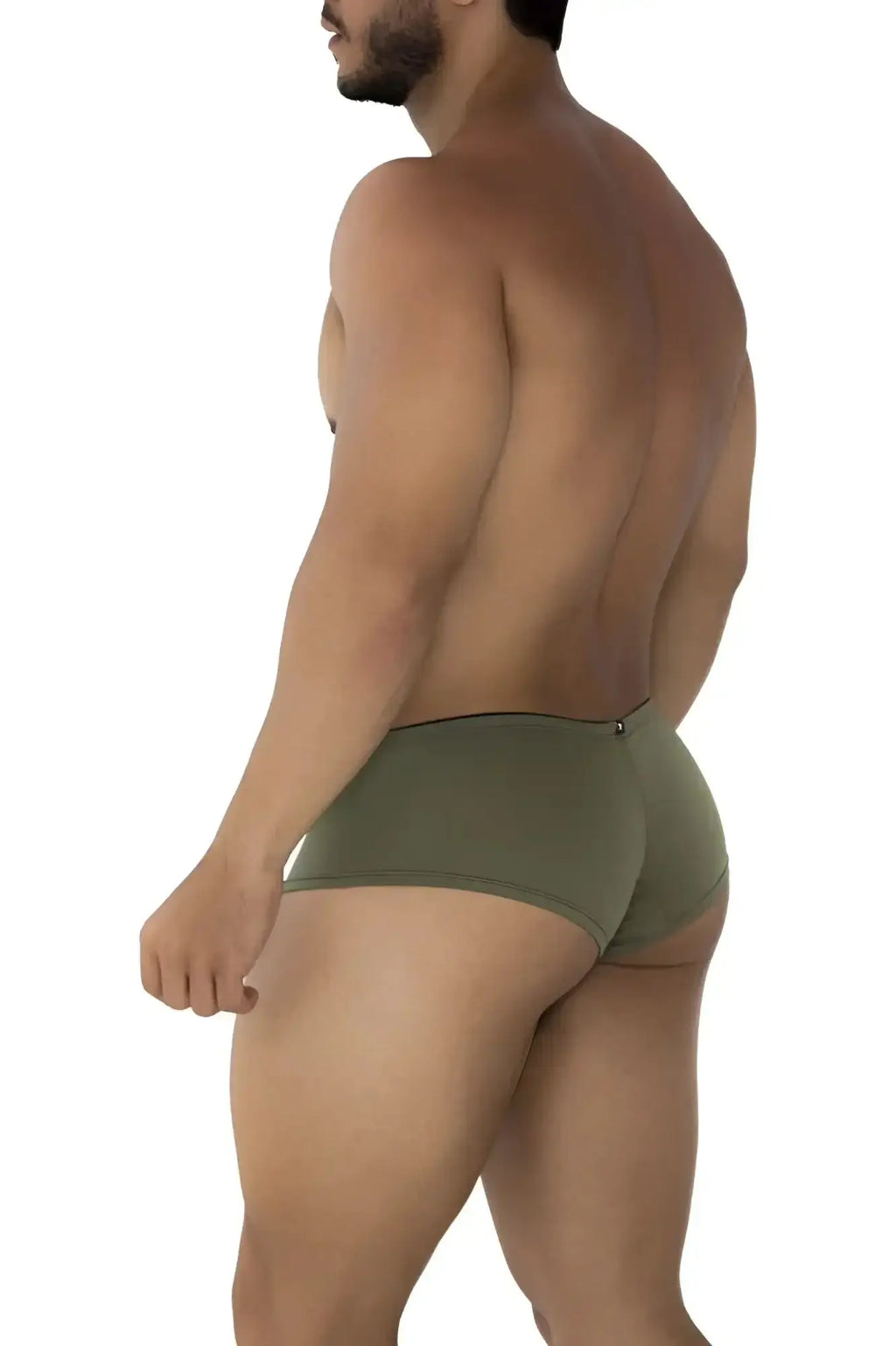 Xtremen 91175 microfiber olive green briefs with a sleek form-fitting design and metallic zipper detail at the waistband