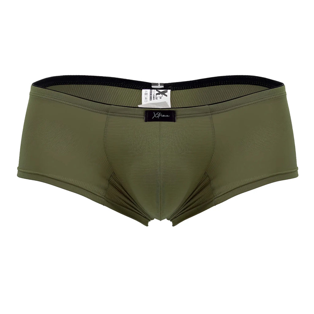 Olive green xtremen 91175 microfiber trunks with black elastic waistband and textured fabric for men