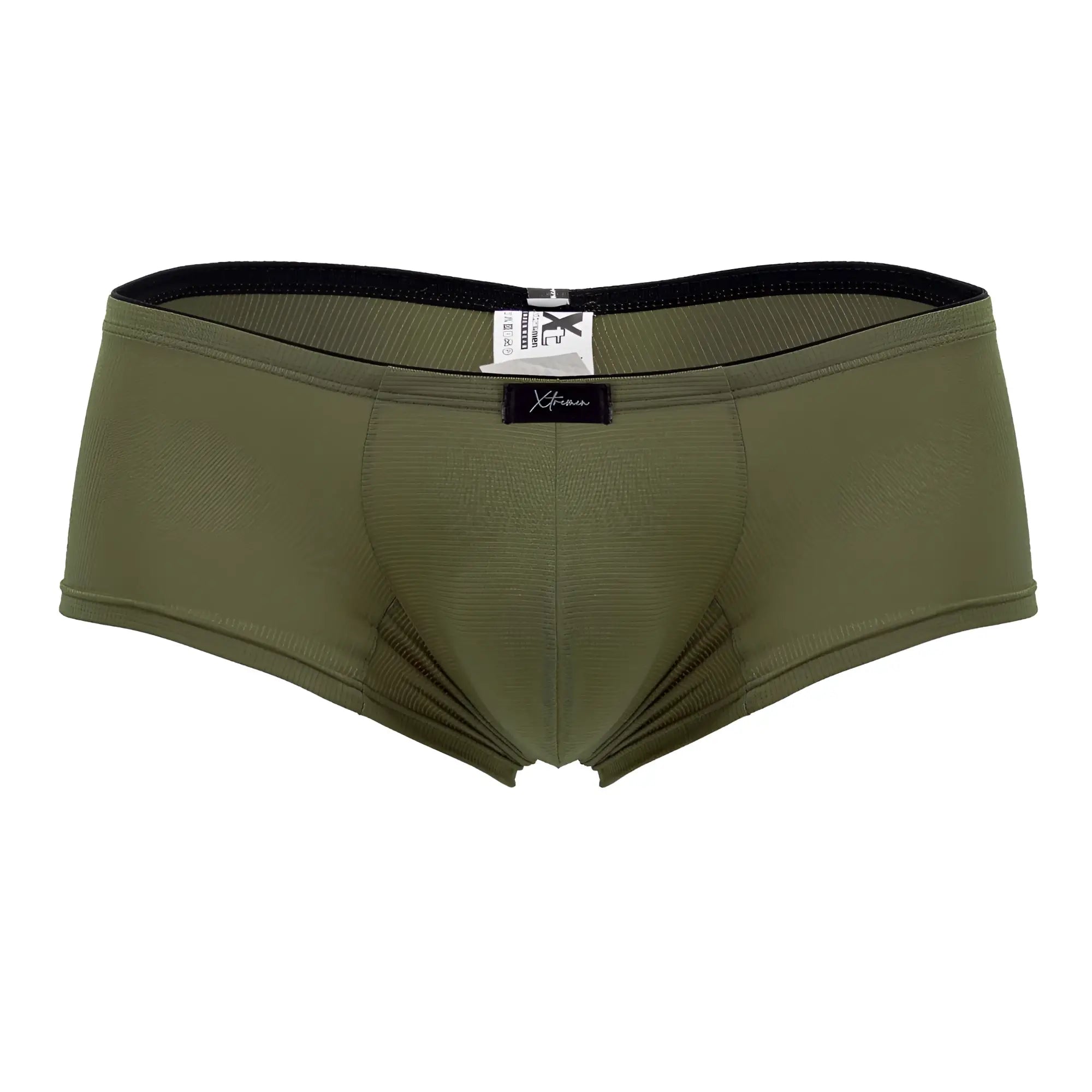 Olive green xtremen 91175 microfiber trunks with black elastic waistband and textured fabric for men
