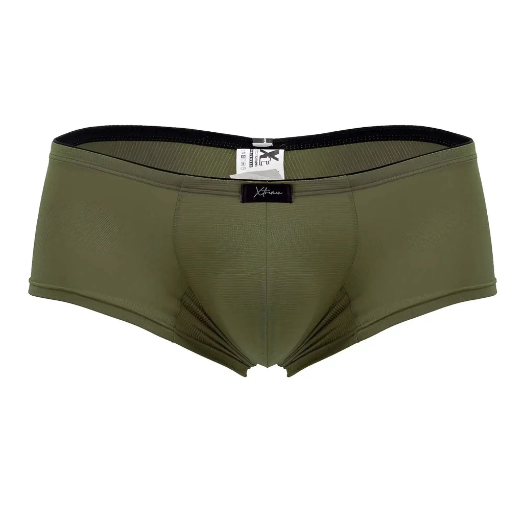 Olive green xtremen 91175 microfiber trunks with black elastic waistband and textured fabric for men