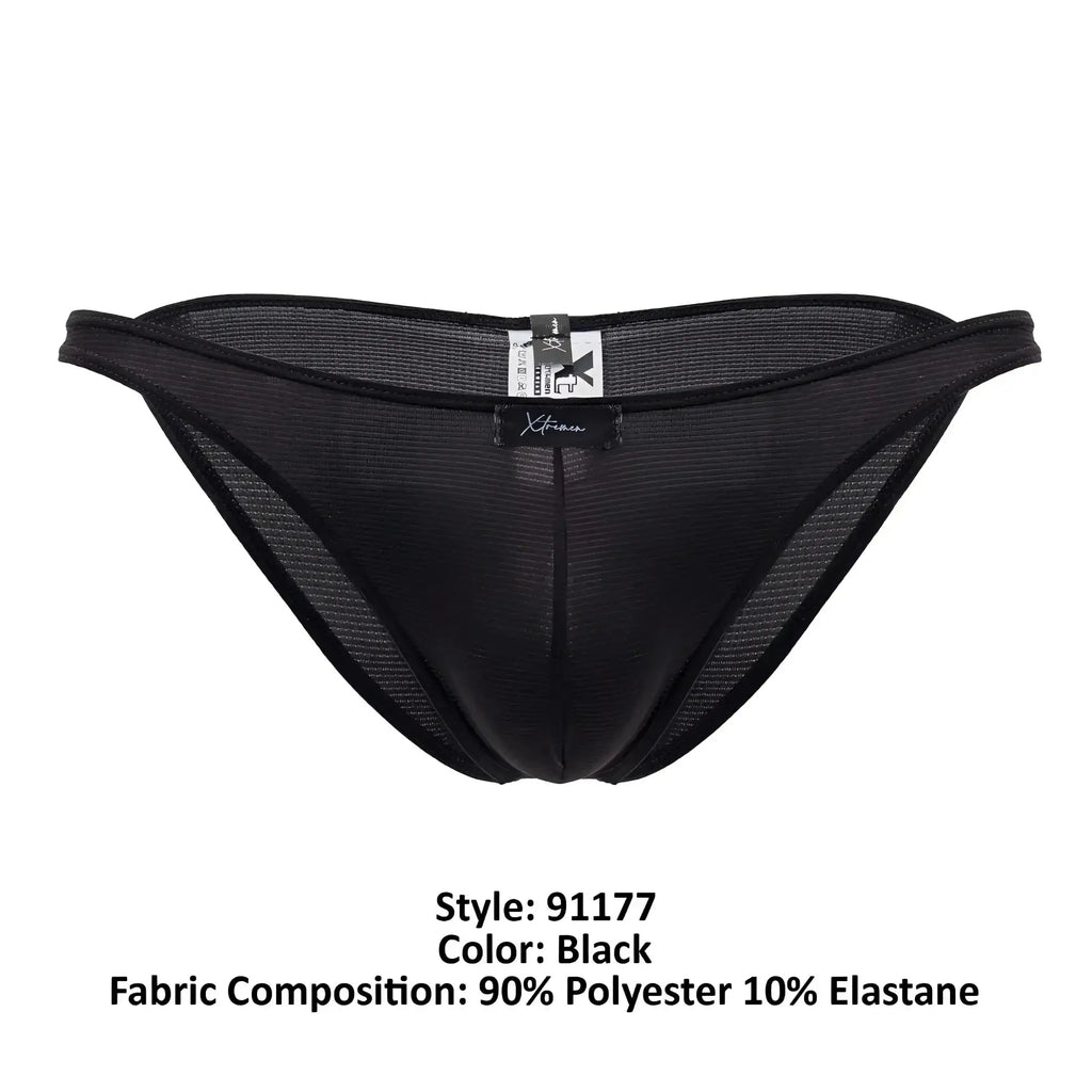 Xtremen 91177 microfiber bikini in black with black mesh briefs sleek form-fitting design and subtle brand tag at waistband