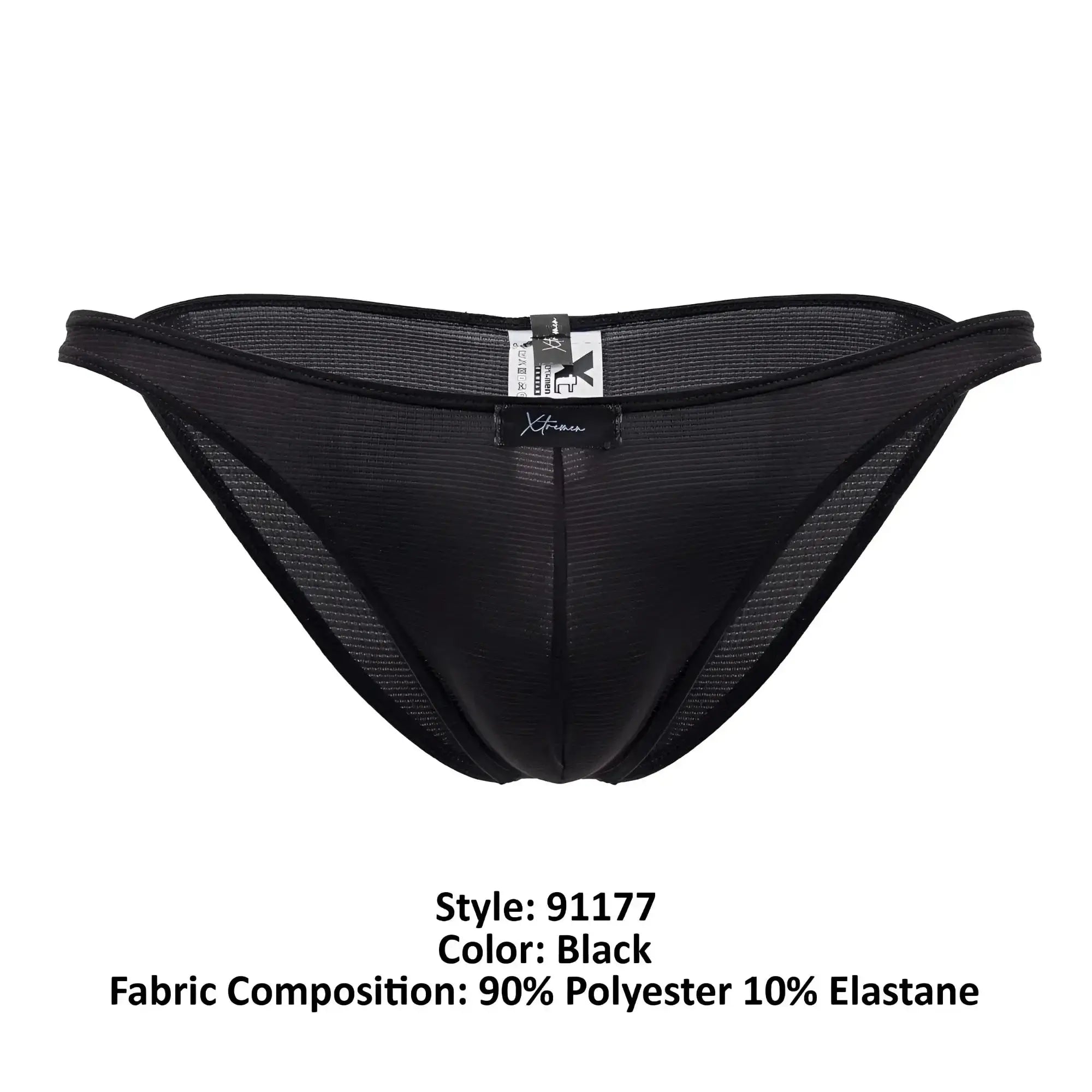 Xtremen 91177 microfiber bikini in black with black mesh briefs sleek form-fitting design and subtle brand tag at waistband