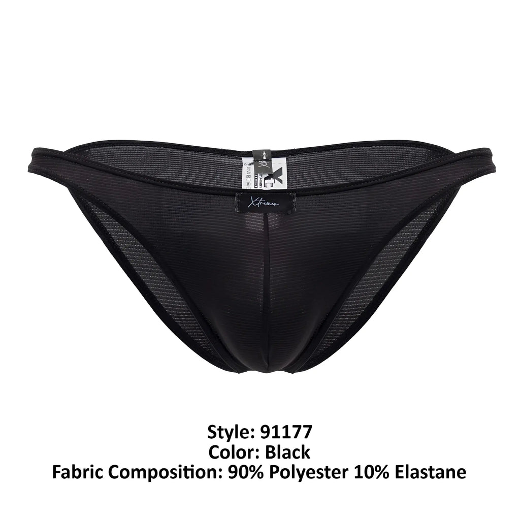 Xtremen 91177 microfiber bikini in black with black mesh briefs sleek form-fitting design and subtle brand tag at waistband
