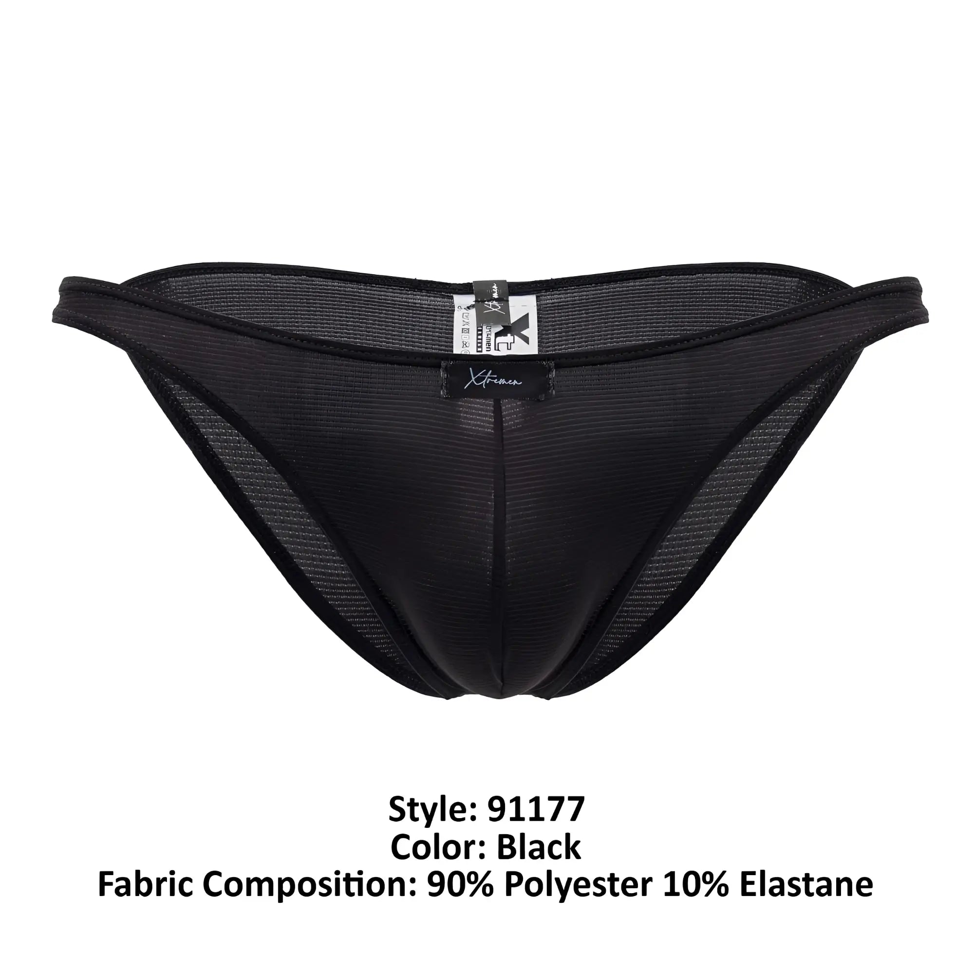 Xtremen 91177 microfiber bikini in black with black mesh briefs sleek form-fitting design and subtle brand tag at waistband