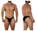 Black sleek form-fitting men’s microfiber briefs with subtle logo front xtremen 91177 microfiber bikini black