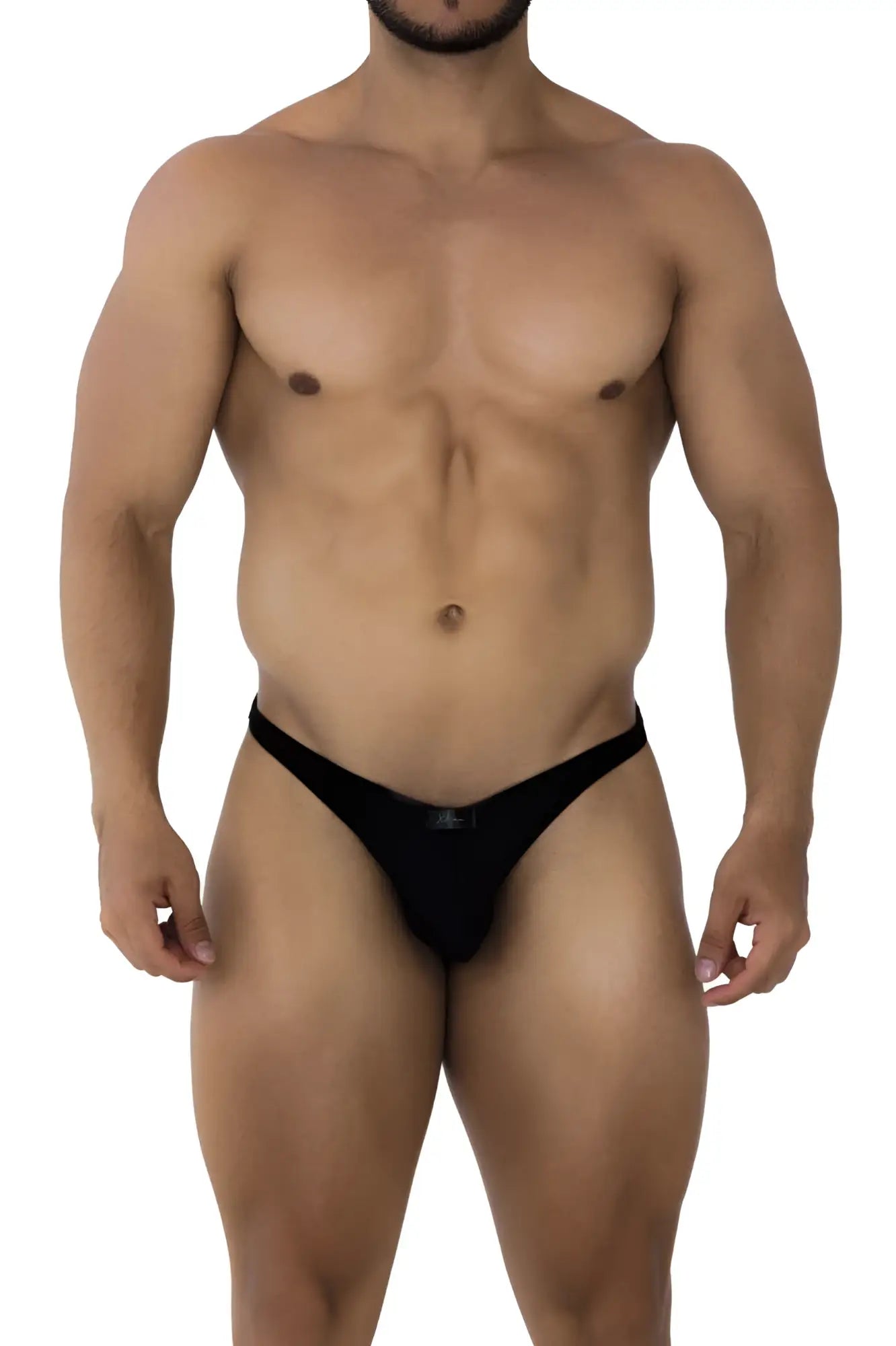 Black xtremen 91177 microfiber bikini thong with sleek form-fitting design and subtle brand logo at the center