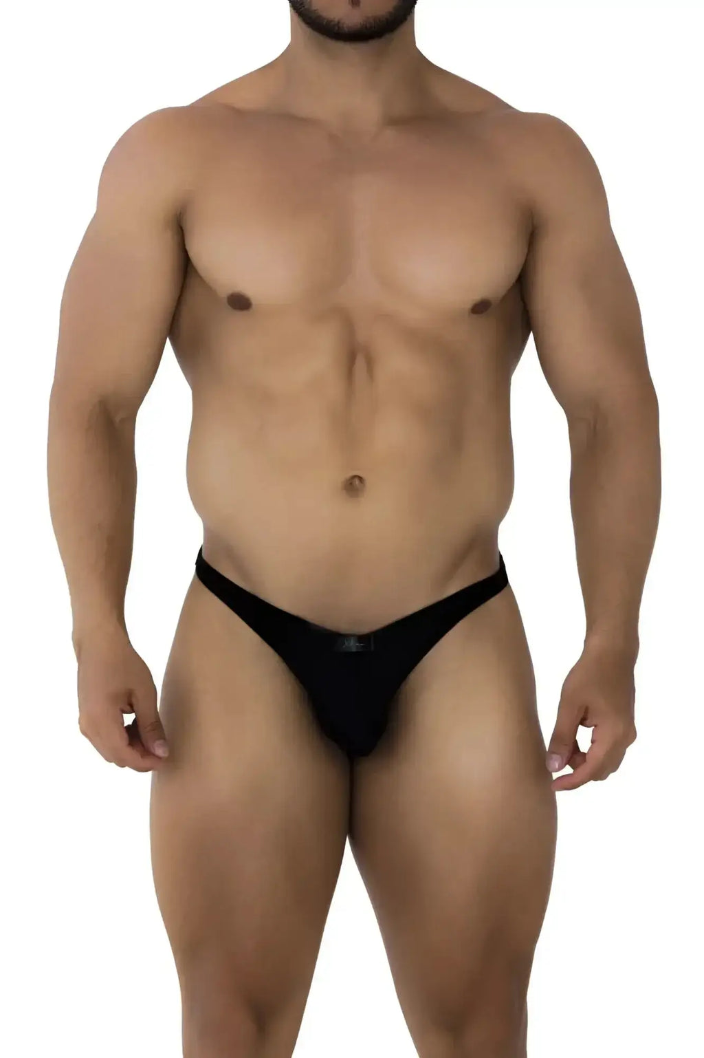 Black xtremen 91177 microfiber bikini thong with sleek form-fitting design and subtle brand logo at the center