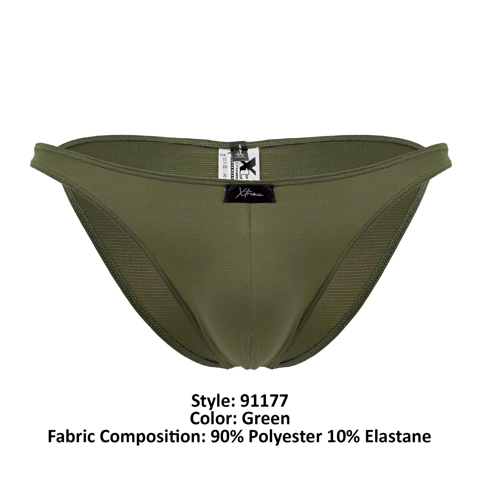 Olive green xtremen 91177 microfiber bikini athletic briefs made of 90 polyester 10 elastane with textured design