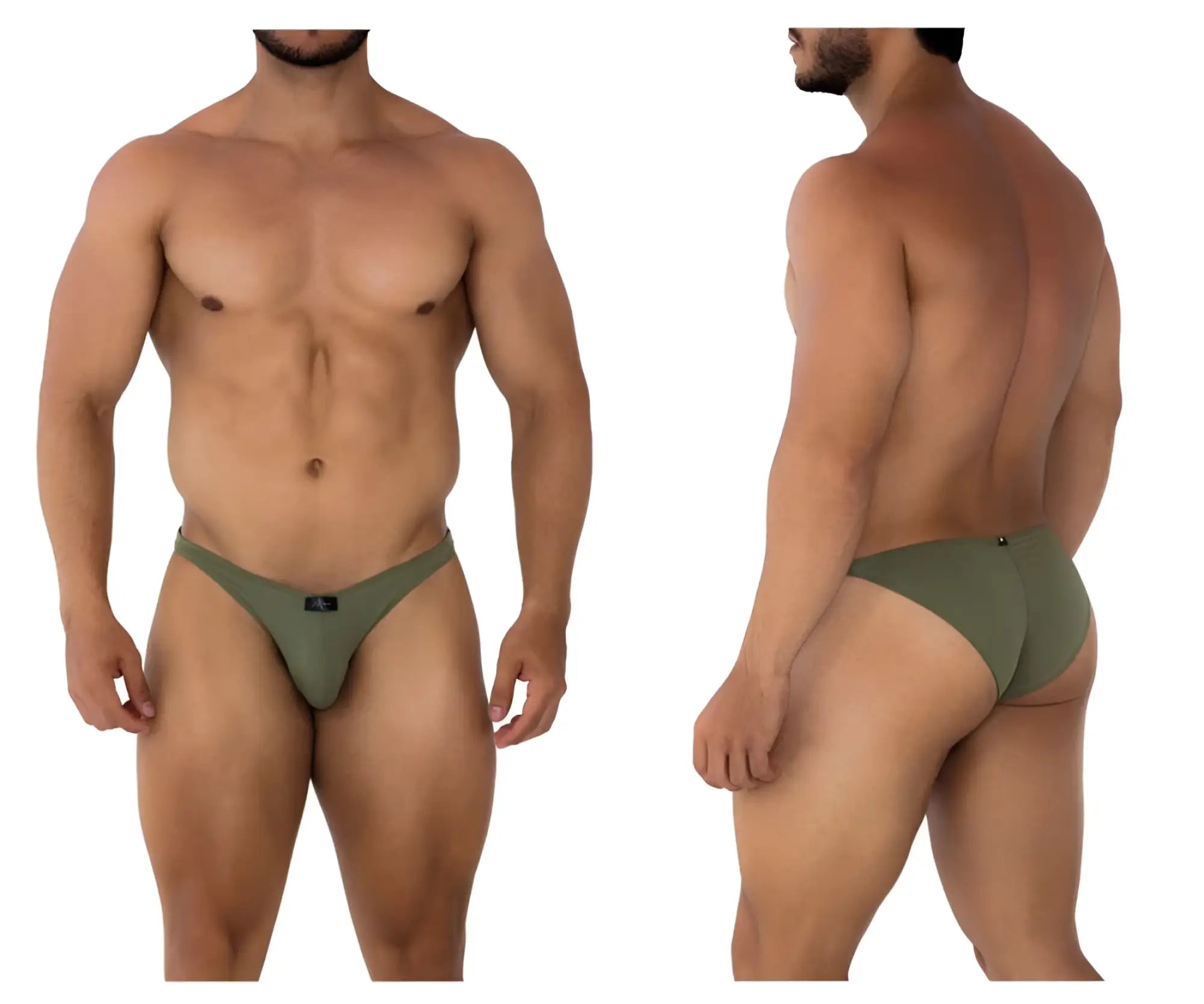 Olive green microfiber men’s briefs with small black logo front xtremen 91177 microfiber bikini color green