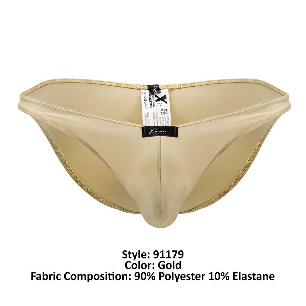 Xtremen 91179 microfiber bikini in gold featuring sleek men’s briefs made from 90 polyester 10 elastane blend