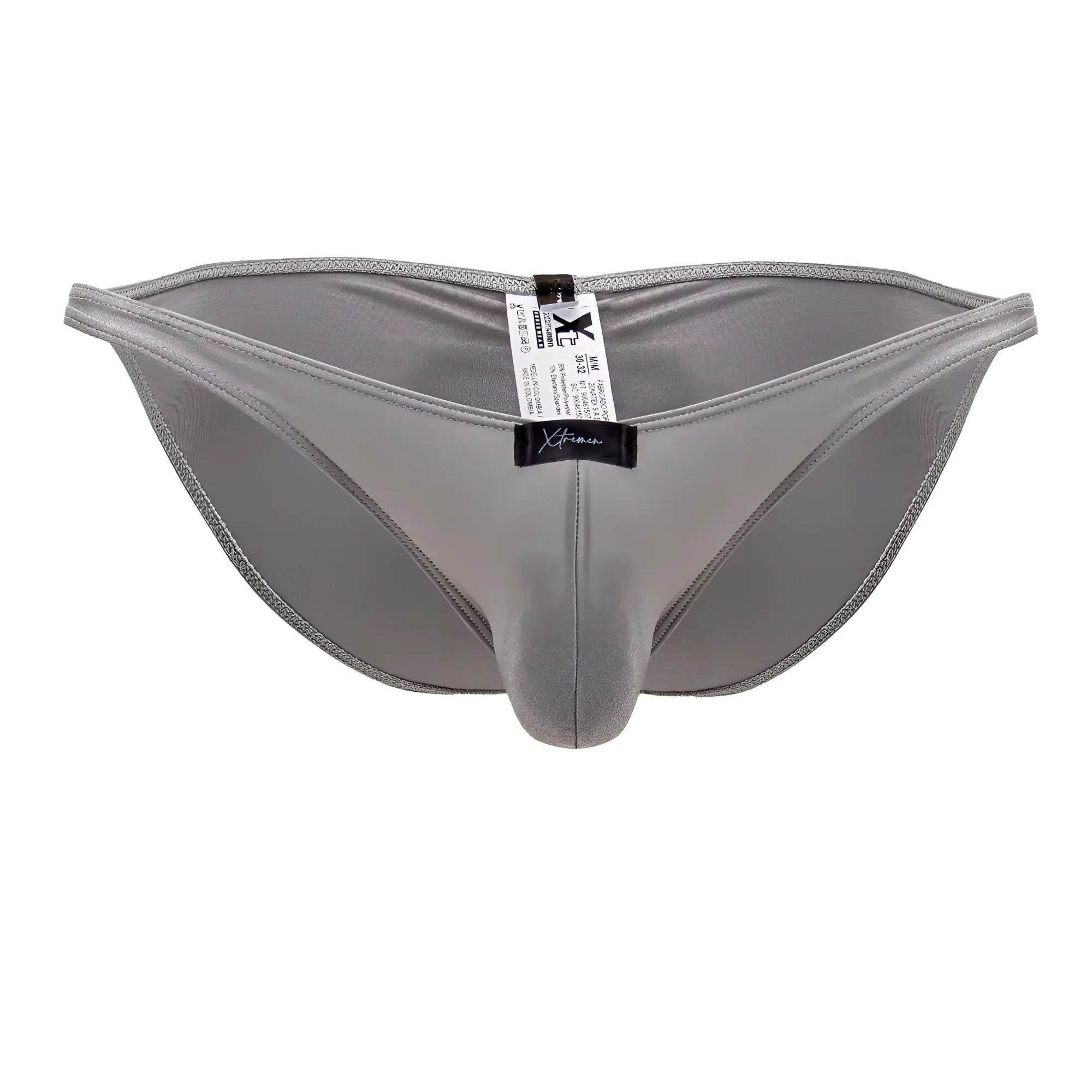 Gray xtremen 91179 microfiber bikini briefs in silver with a smooth satin-like fabric and subtle sheen