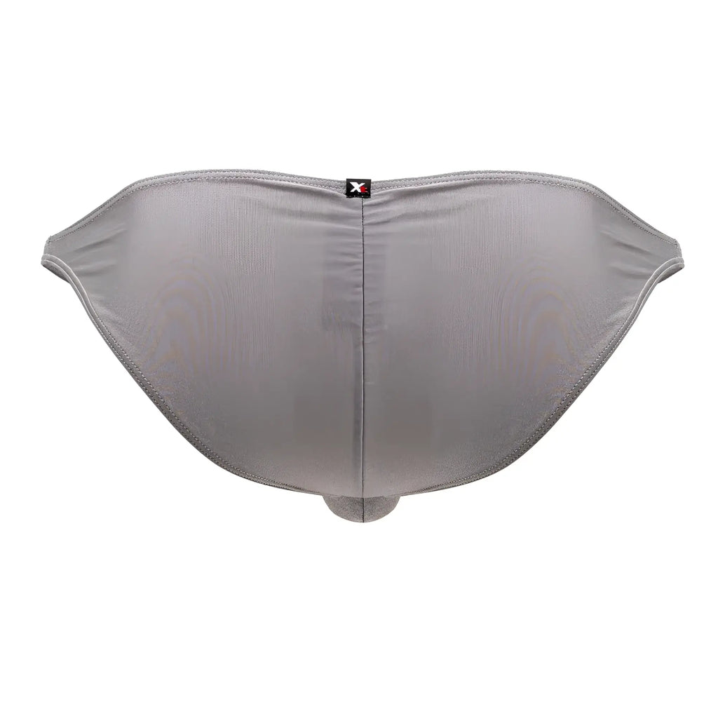 Gray metallic-textured xtremen 91179 microfiber bikini briefs with central seam and black logo tag visible on the back side