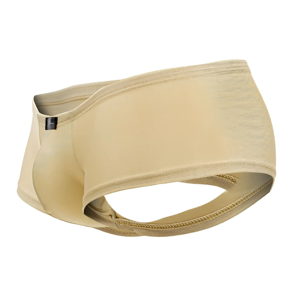 Beige stretchy microfiber men’s underwear trunks with contoured design and zipper closure xtremen 91180 gold