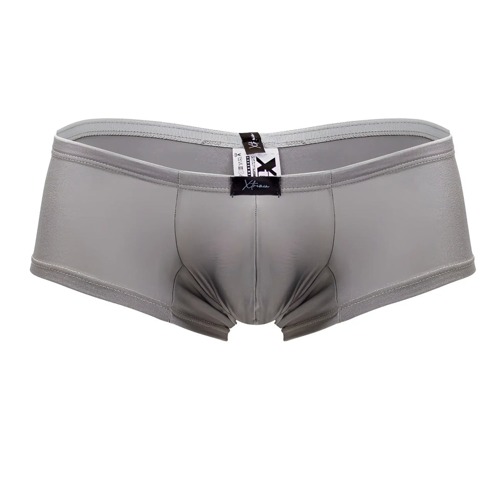 Gray xtra men’s briefs in silver microfiber with smooth stretchy fabric and branded waistband tag, xtremen 91180 trunks