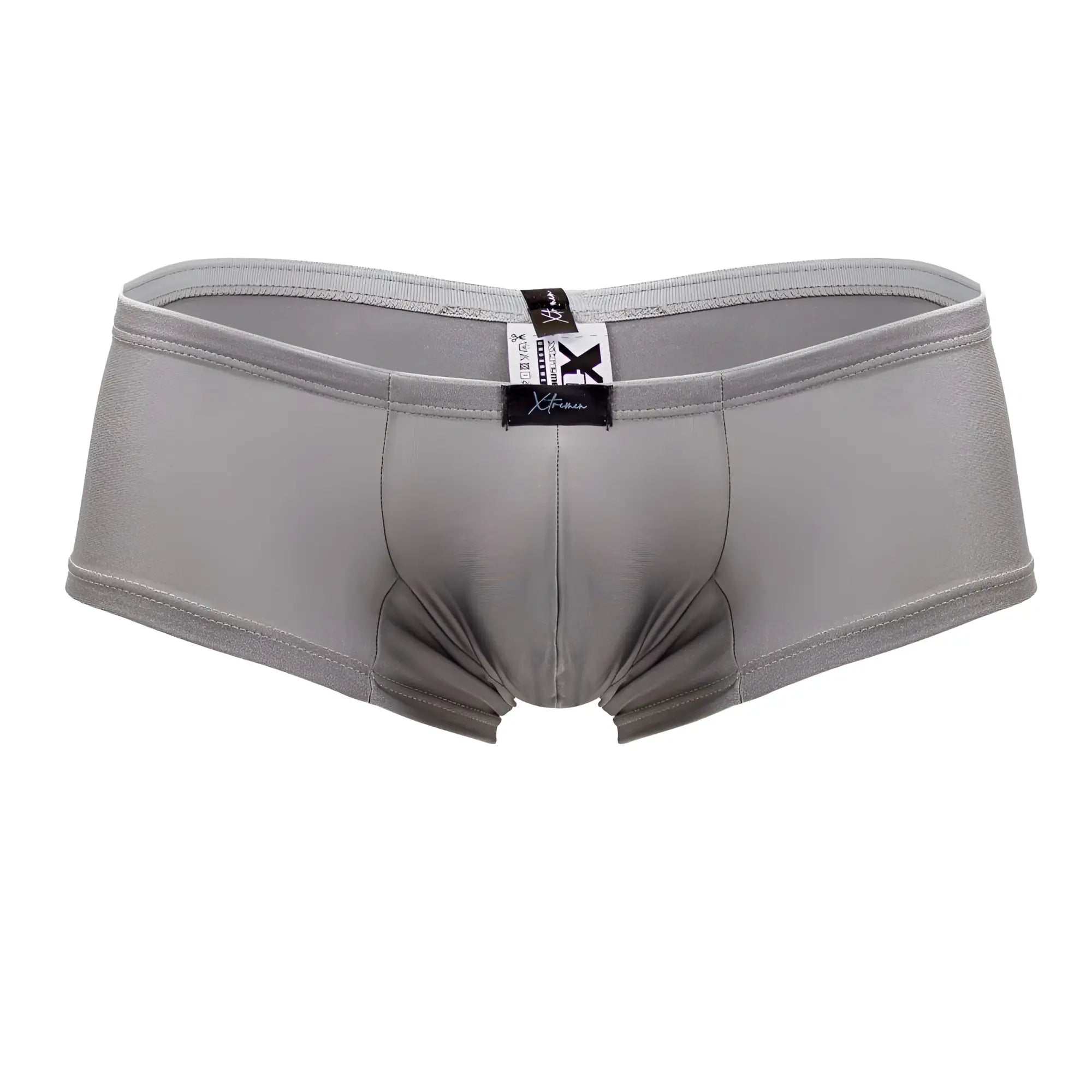 Gray xtra men’s briefs in silver microfiber with smooth stretchy fabric and branded waistband tag, xtremen 91180 trunks