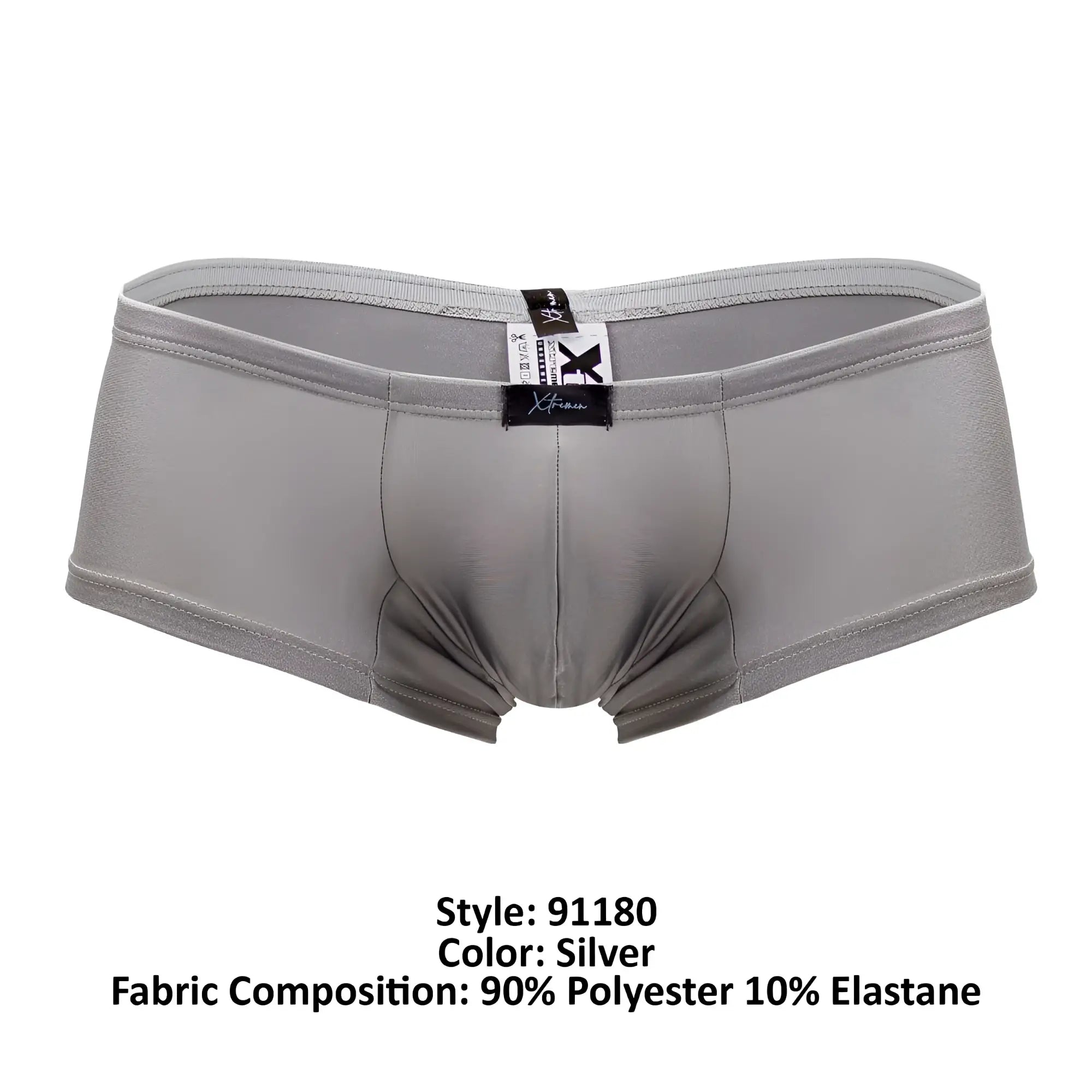 Xtremen 91180 microfiber trunks silver men’s briefs made of 90 polyester 10 elastane with branded waistband label