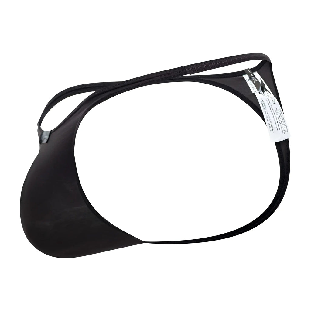 Black xtremen 91182 microfiber thong made of smooth elastic fabric with a thin waistband shown from the back side