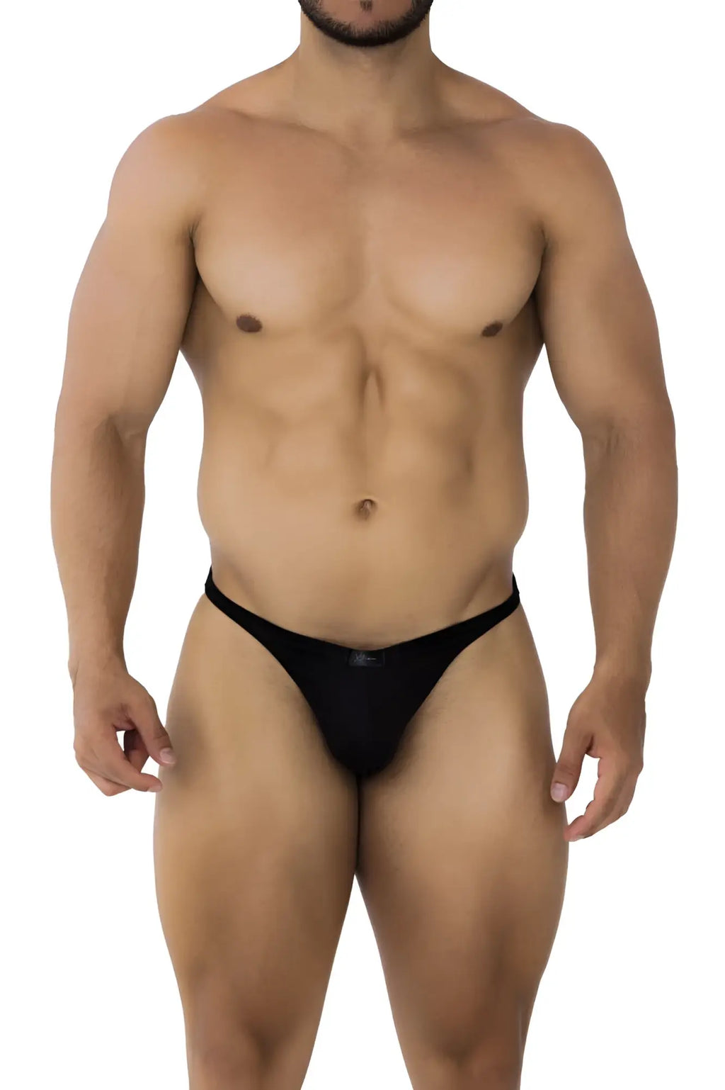 Black microfiber thong briefs xtremen 91182 with a sleek minimalist design shown from the back side