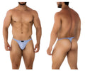 Light blue xtremen 91182 microfiber thong with smooth fabric and small black brand tag on the back side