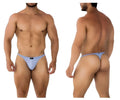 Light blue xtremen 91182 microfiber thong with smooth fabric and small black brand tag on the back side